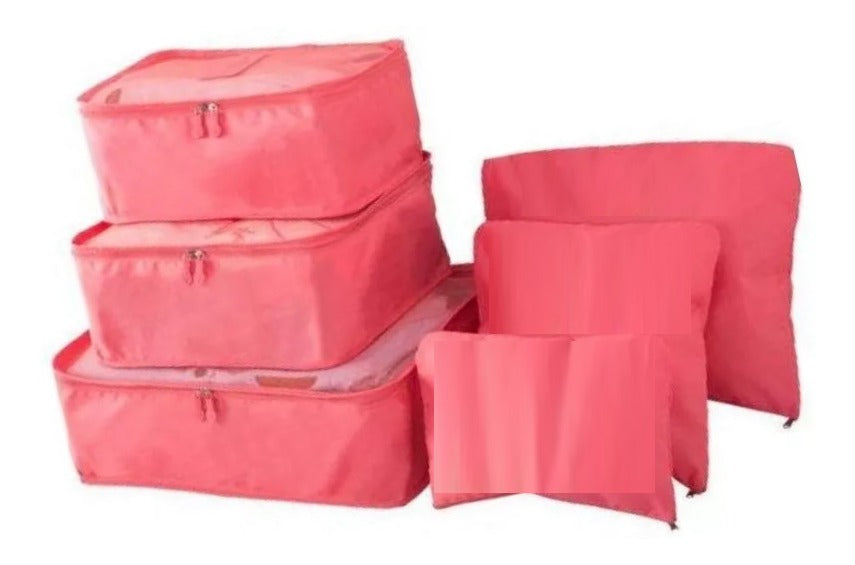 Kit organizador de mala com 6 peças, Cor: Salmao. Foto 1 do produto.