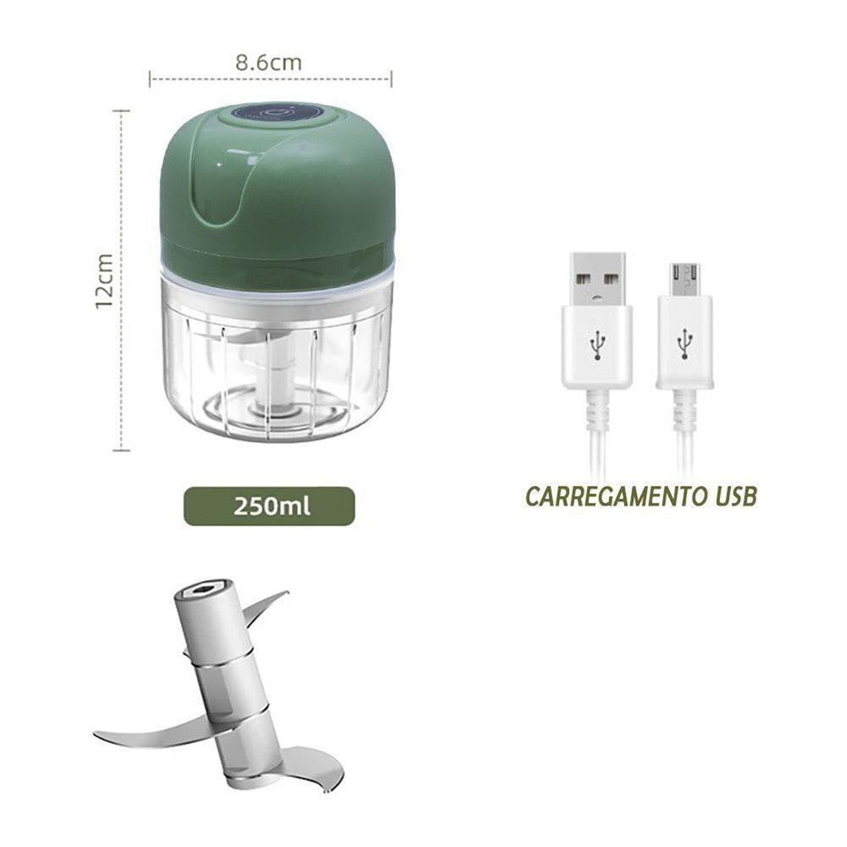 Mini processador de alimentos elétrico USB 250 ml, verde. Foto 3 do produto.