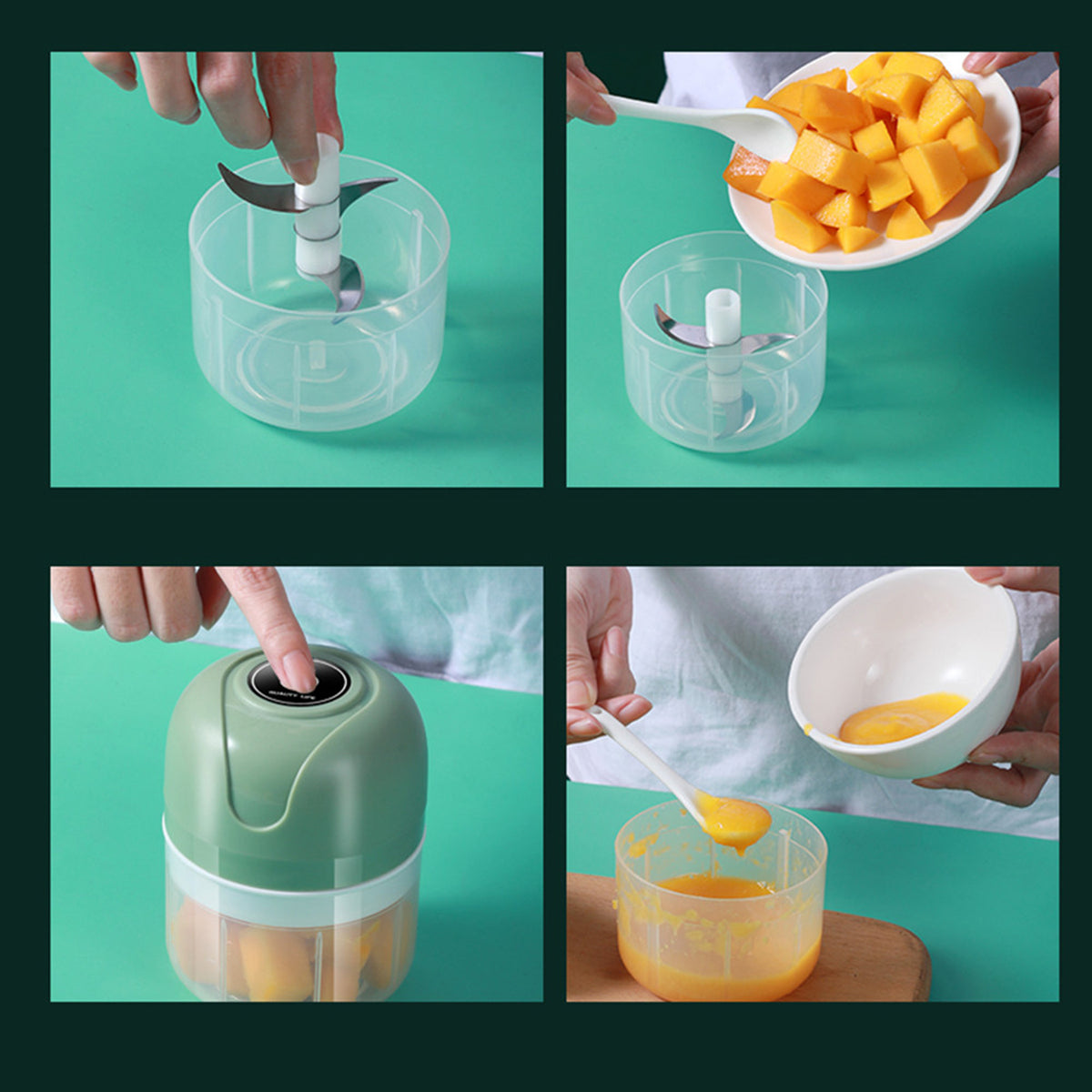 Mini processador de alimentos elétrico USB 250 ml, verde. Foto 4 do produto.