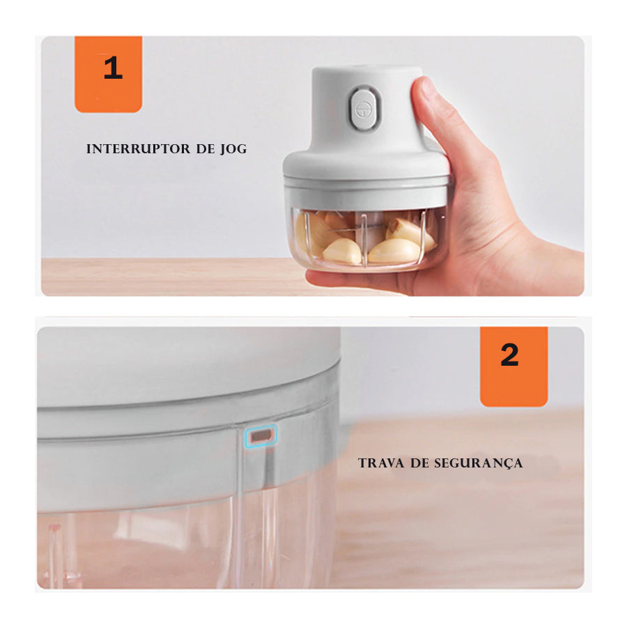 Mini triturador de alimentos sem fio USB 250 ml, Cor: Branco. Foto 2 do produto.