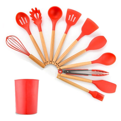 Kit de utensílios de cozinha com 12 peças, Cor: Vermelho. Foto 1 do produto.