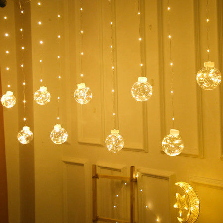 Cortina de luzes com 10 bolas LED, Cor: Branco quente. Foto 1 do produto.