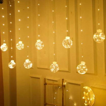 Cortina de luzes com 10 bolas LED, Cor: Branco quente. Foto 1 do produto.