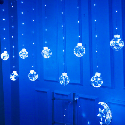 Cortina de luzes com 10 bolas LED, Cor: Azul. Foto 1 do produto.