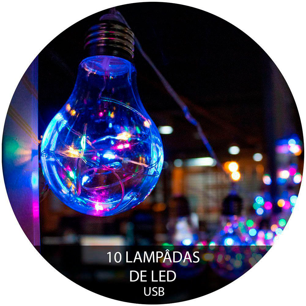 Fio de fada com 10 LEDs, USB e pilhas, Cor: Colorido. Foto 2 do produto.