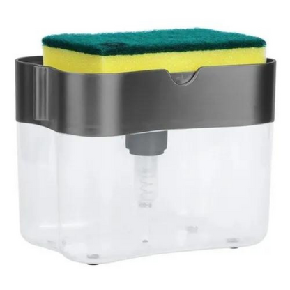 Dispenser dosador de detergente com suporte para esponja, preto. Foto 3 do produto.