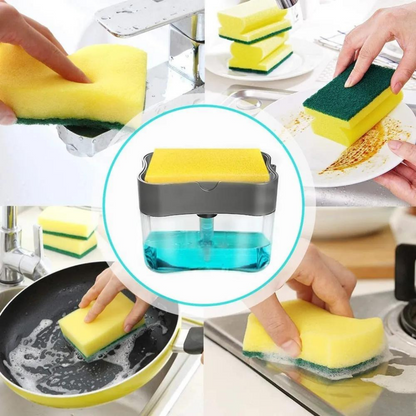Dispenser dosador de detergente com suporte para esponja, preto. Foto 4 do produto.