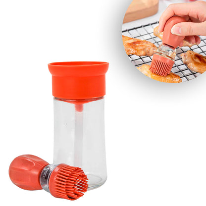 Dispenser de óleo de vidro 180 ml com pincel de silicone, salmao. Foto 1 do produto.