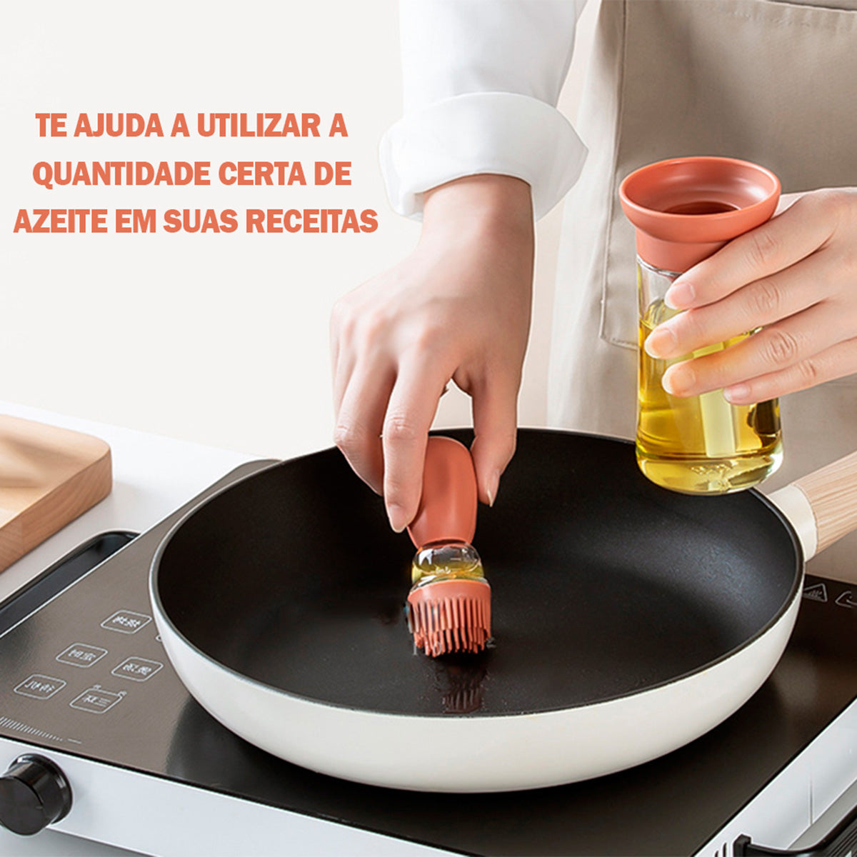 Dispenser de óleo de vidro 180 ml com pincel de silicone, salmao. Foto 3 do produto.