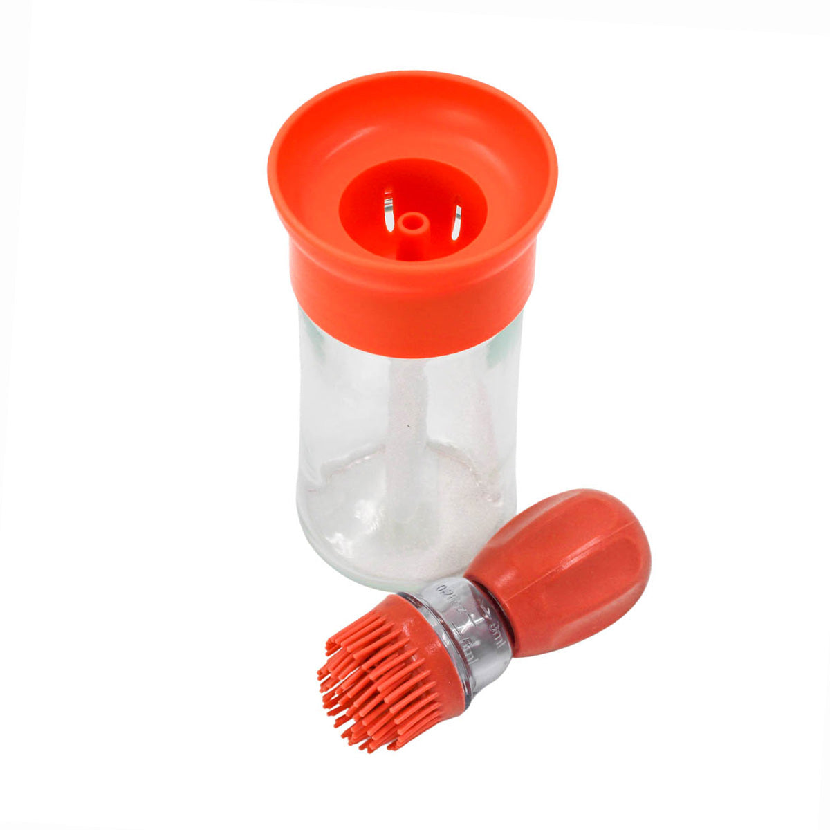 Dispenser de óleo de vidro 180 ml com pincel de silicone, salmao. Foto 4 do produto.