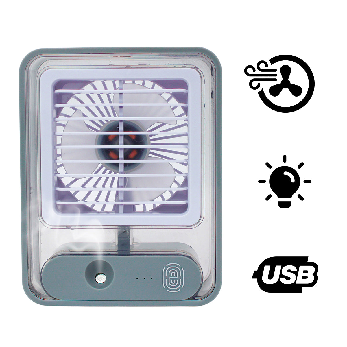 Ventilador de mesa USB com umidificador e 3 velocidades, Cor: Cinza. Foto 1 do produto.