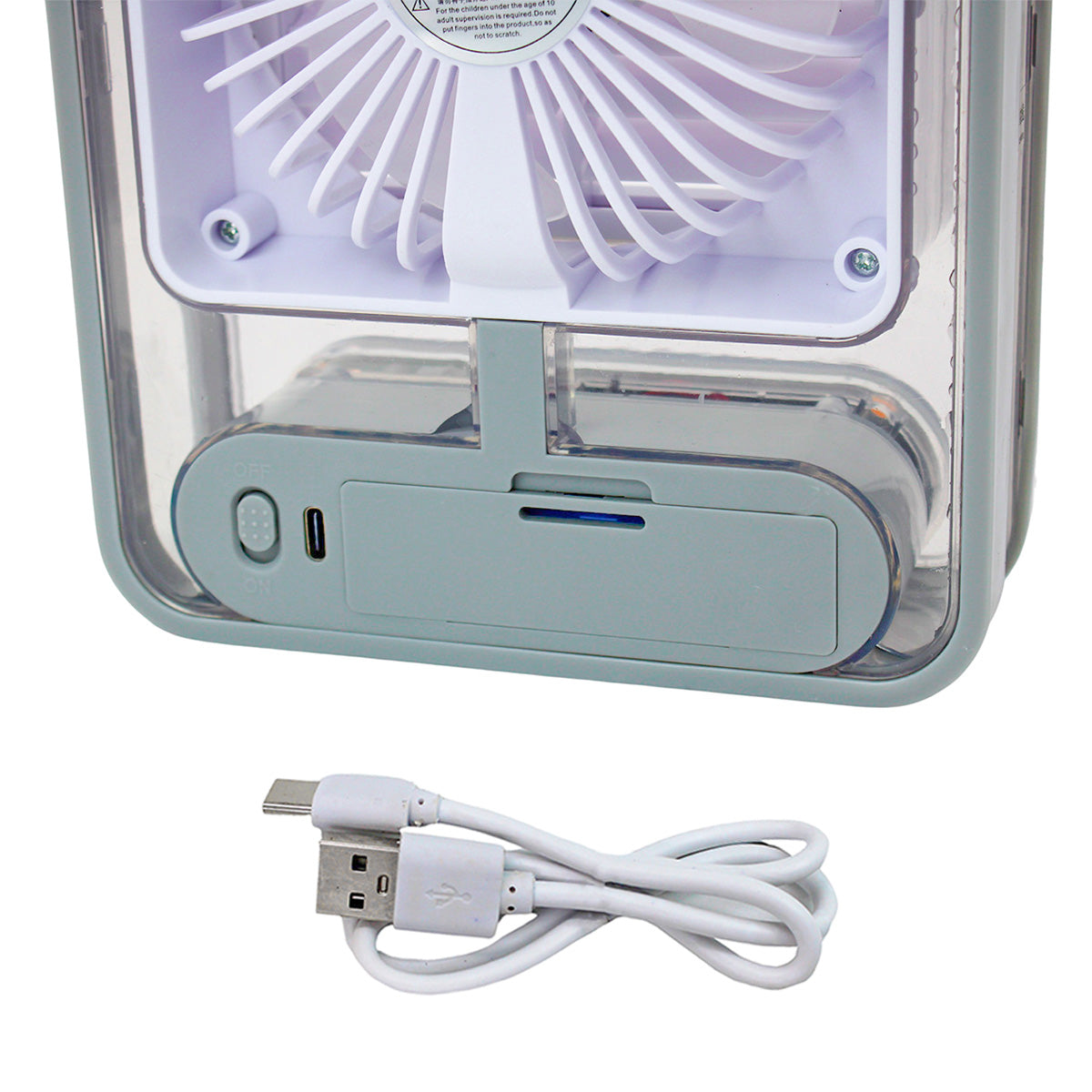 Ventilador de mesa USB com umidificador e 3 velocidades, Cor: Cinza. Foto 2 do produto.