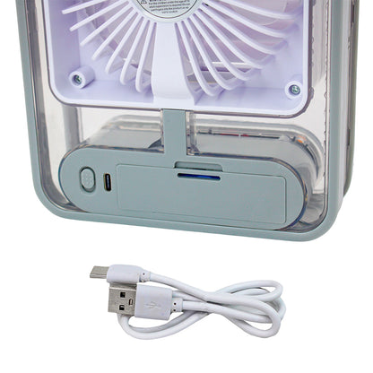 Ventilador de mesa USB com umidificador e 3 velocidades, Cor: Cinza. Foto 2 do produto.