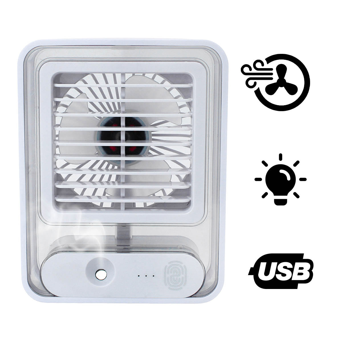 Ventilador de mesa USB com umidificador e 3 velocidades, Cor: Branco. Foto 1 do produto.