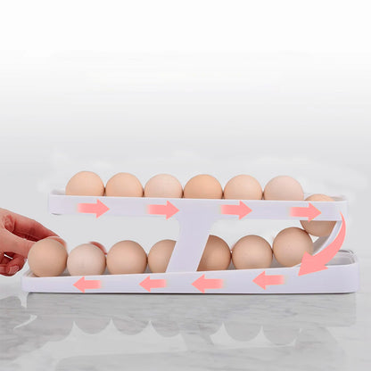 Organizador rolante para ovos com 2 camadas. Foto 4 do produto.