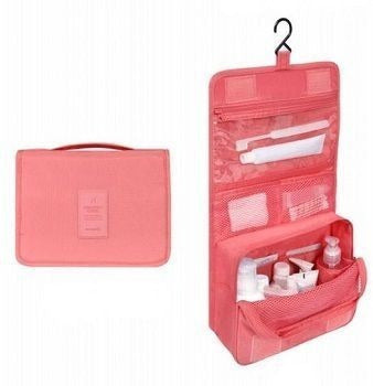 Nécessaire de nylon para viagem, Cor: Rosa. Foto 1 do produto.