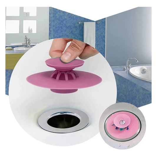 Protetores de ralo de silicone, kit de 3, Cor: Rosa. Foto 1 do produto.