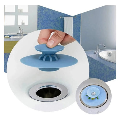 Protetores de ralo de silicone, kit de 3, Cor: Azul. Foto 1 do produto.