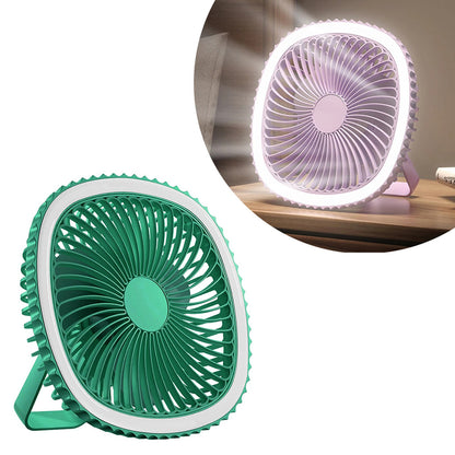 Mini ventilador de mesa USB com luz circular, Cor: Verde. Foto 1 do produto.