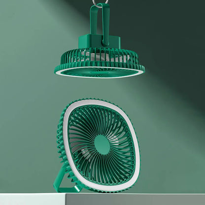 Mini ventilador de mesa USB com luz circular, Cor: Verde. Foto 3 do produto.