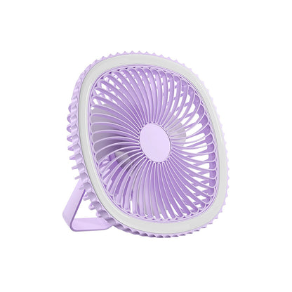 Mini ventilador de mesa USB com luz circular, Cor: Lilás. Foto 1 do produto.