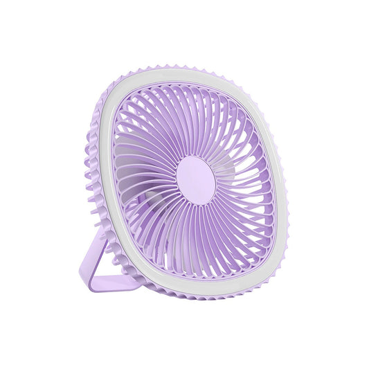 Mini ventilador de mesa USB com luz circular, Cor: Lilás. Foto 1 do produto.