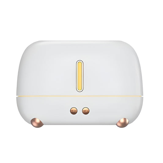 Difusor e umidificador USB com LED efeito chama, branco. Foto 1 do produto.