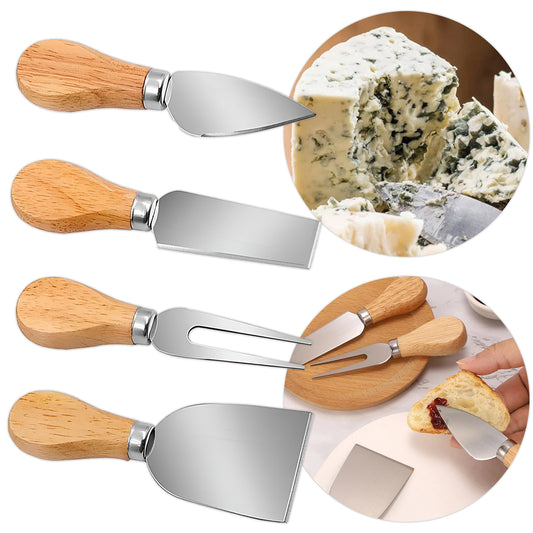 Jogo de utensílios para queijo em inox com 4 peças. Foto 1 do produto.
