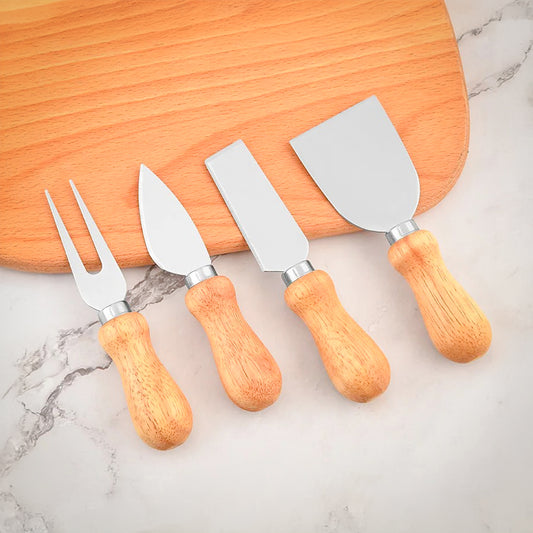 Jogo de utensílios para queijo em inox com 4 peças. Foto 2 do produto.