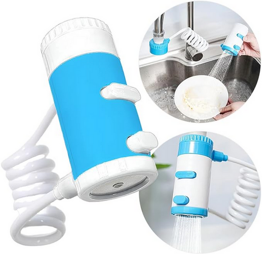 Extensor retrátil para torneira com dispenser de detergente, azul. Foto 2 do produto.