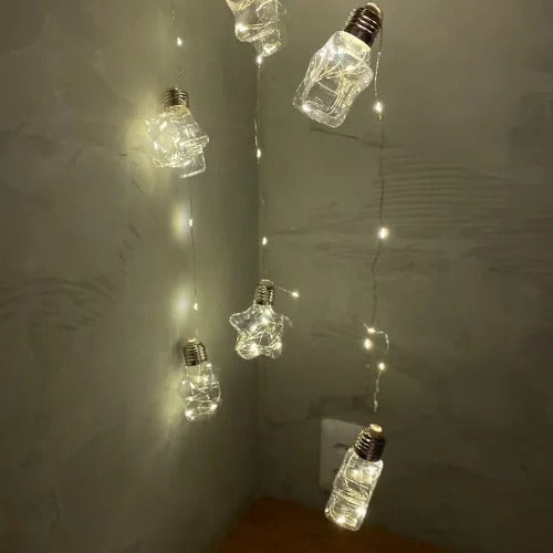 Fio de fada com 10 estrelas LED, USB e pilhas AA, Cor: Branco quente. Foto 1 do produto.