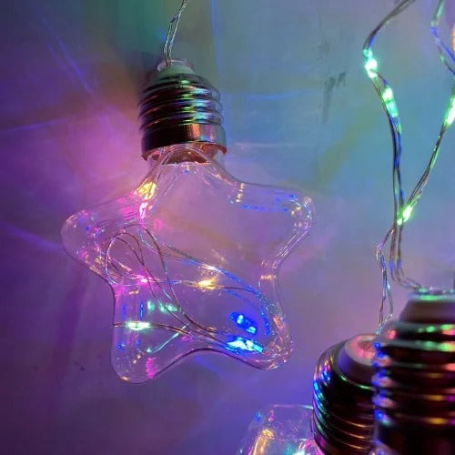 Fio de fada com 10 estrelas LED, USB e pilhas AA, Cor: Azul. Foto 2 do produto.
