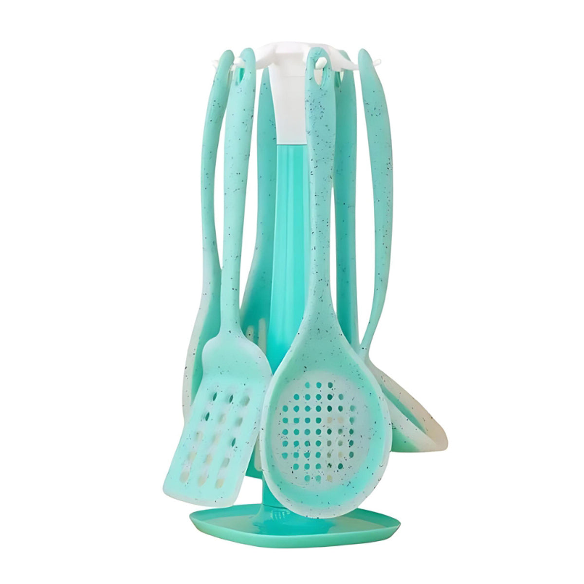 Kit de utensílios de cozinha de silicone com 7 peças, Cor: Verde agua. Foto 1 do produto.