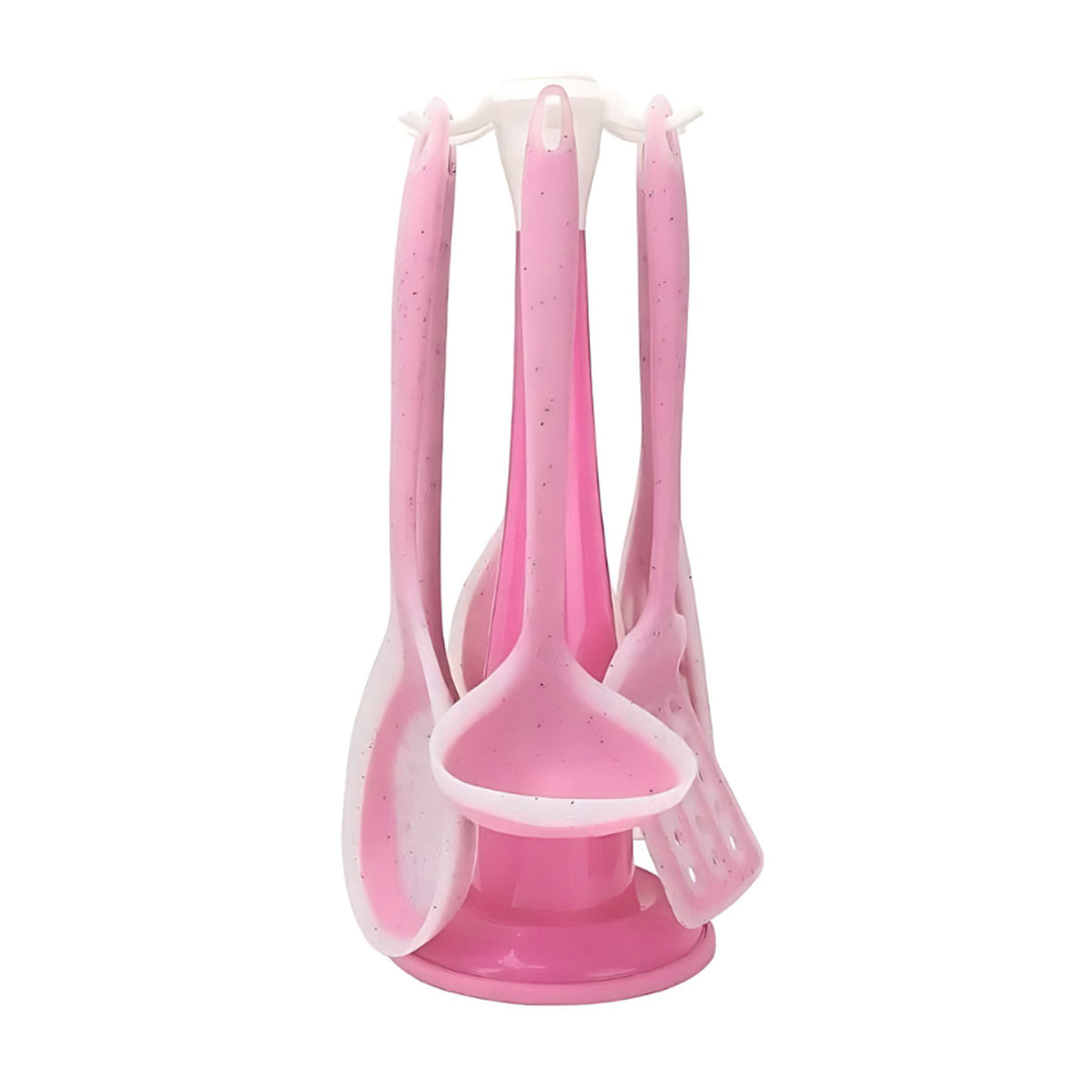 Kit de utensílios de cozinha de silicone com 7 peças, Cor: Rosa. Foto 1 do produto.