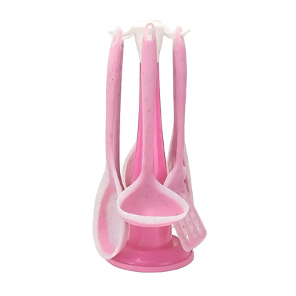 Kit de utensílios de cozinha de silicone com 7 peças, Cor: Rosa. Foto 1 do produto.
