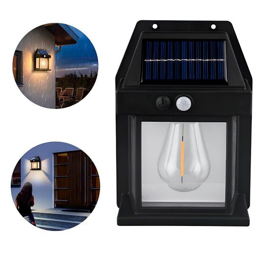 Arandela solar LED para área externa. Foto 1 do produto.