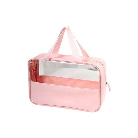 Nécessaire transparente média para viagem, rosa. Foto 1 do produto.