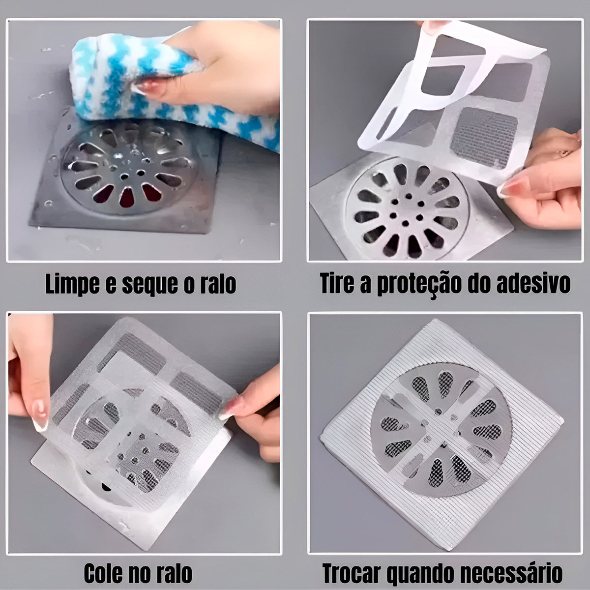 Filtros adesivos descartáveis para ralo, kit de 6. Foto 3 do produto.