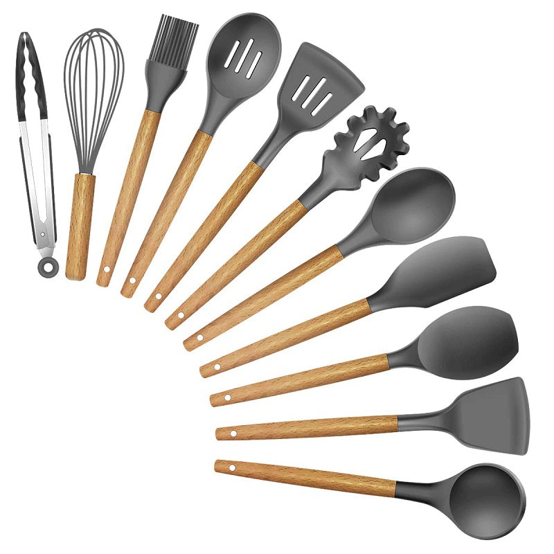 Kit de utensílios de cozinha com 12 peças, Cor: Preto. Foto 1 do produto.