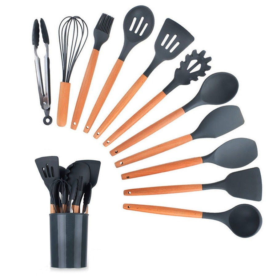 Kit de utensílios de cozinha com 12 peças, Cor: Preto. Foto 2 do produto.