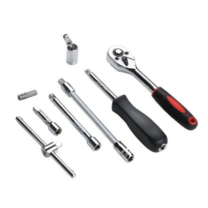 Jogo de soquetes de aço Cr-V de 1/4 com maleta, 46 peças, vermelho. Foto 4 do produto.