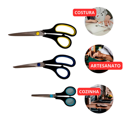 Conjunto de tesouras de inox para costura e artesanato, 3 peças. Foto 2 do produto.