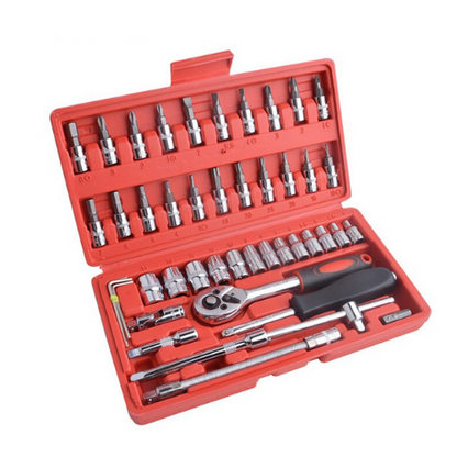 Conjunto de soquetes de 1/4 com 46 peças. Foto 4 do produto.