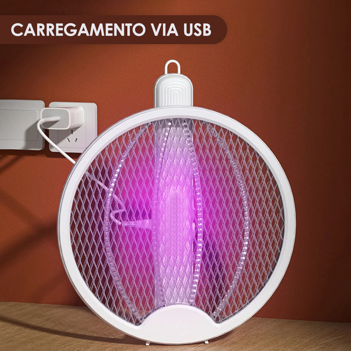 Raquete elétrica dobrável para insetos USB, branco. Foto 5 do produto.