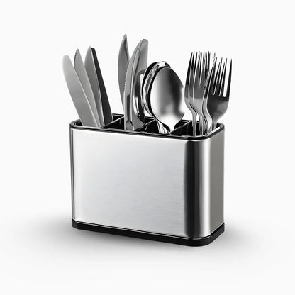 Porta-talheres de inox com 4 divisórias. Foto 1 do produto.