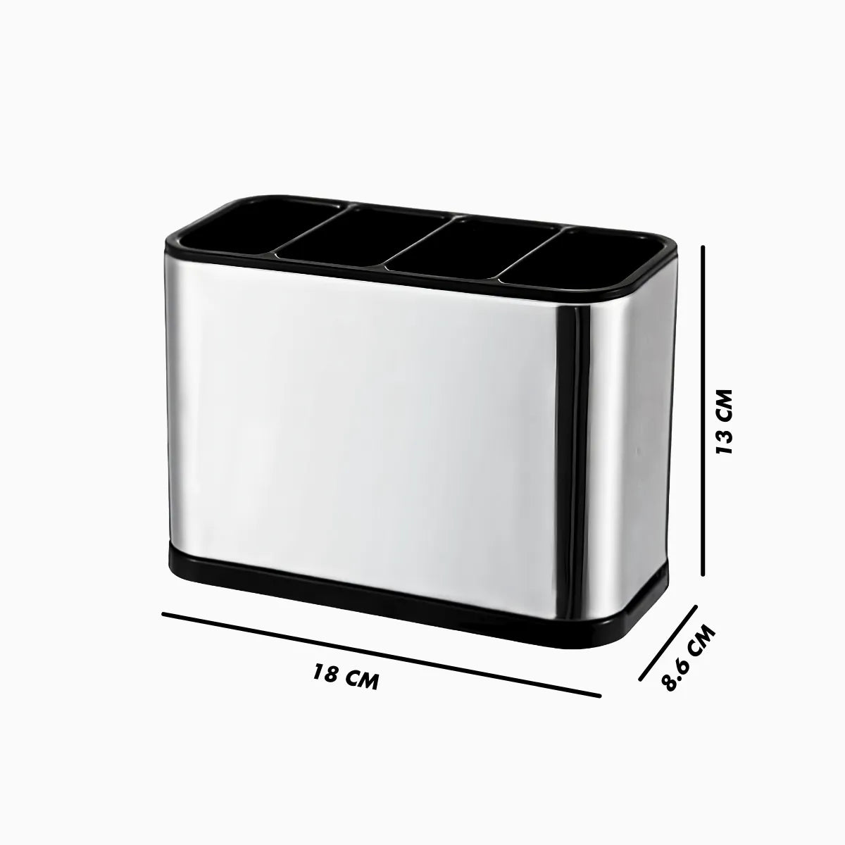 Porta-talheres de inox com 4 divisórias. Foto 2 do produto.