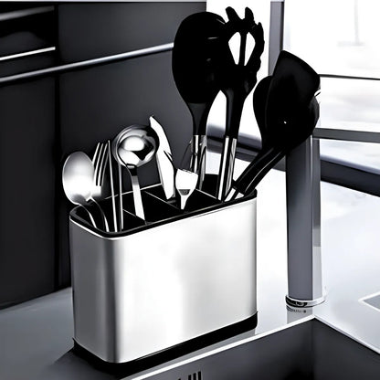 Porta-talheres de inox com 4 divisórias. Foto 3 do produto.