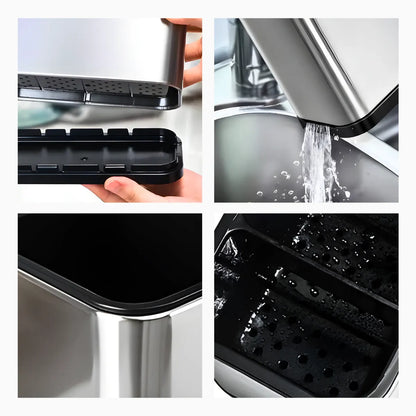 Porta-talheres de inox com 4 divisórias. Foto 4 do produto.
