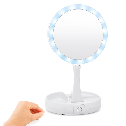 Espelho de mesa com LED e rotação de 360°. Foto 1 do produto.