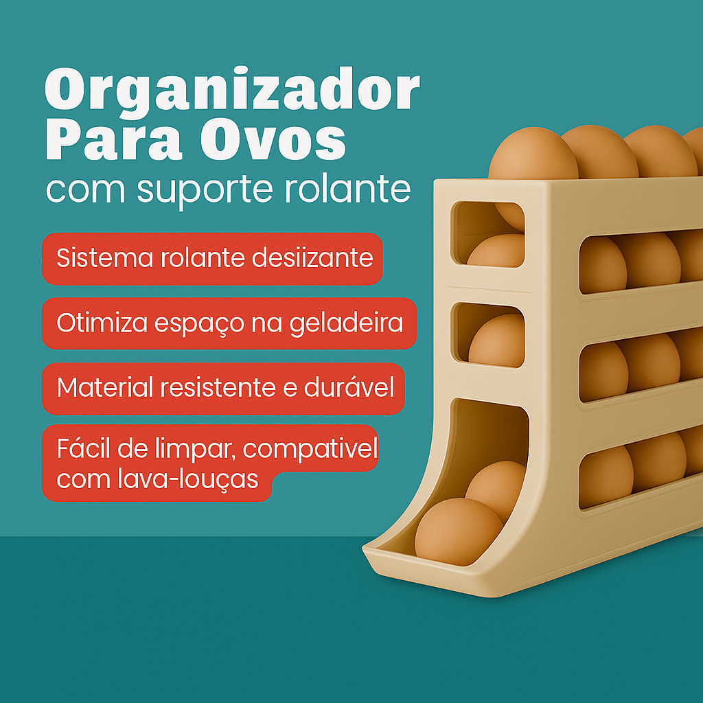 Organizador rolante para ovos, Cor: Branco. Foto 3 do produto.